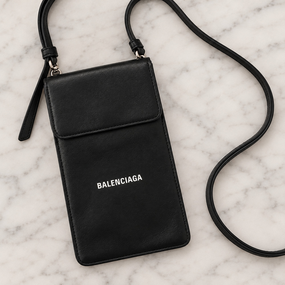 Balenciaga Black Leather Phone Crossbody Bag - Picture 4 of 5